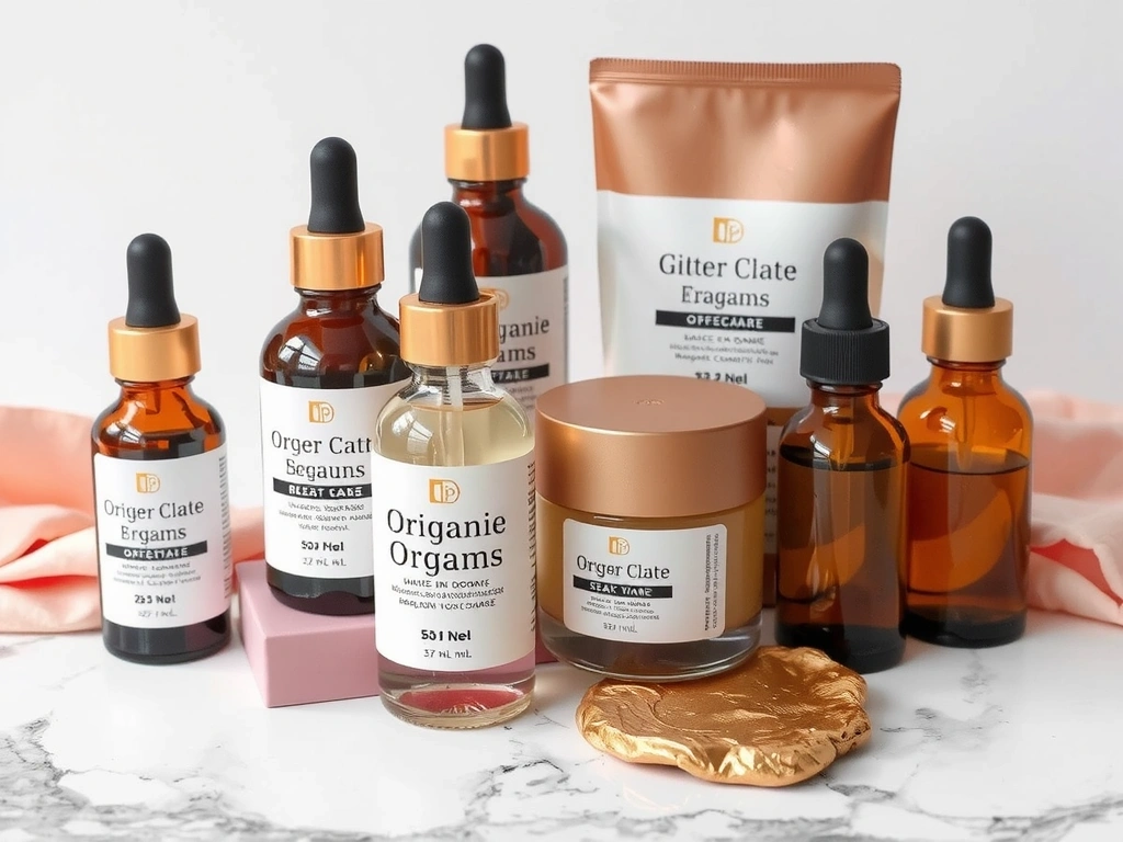 Women's beauty skincare collection with organic creams and serums